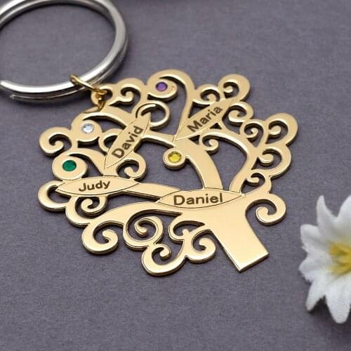 Personalized Family Tree Keychain Custom Kids Name Keyring Car Ring Gift For Mom Family Jewelry