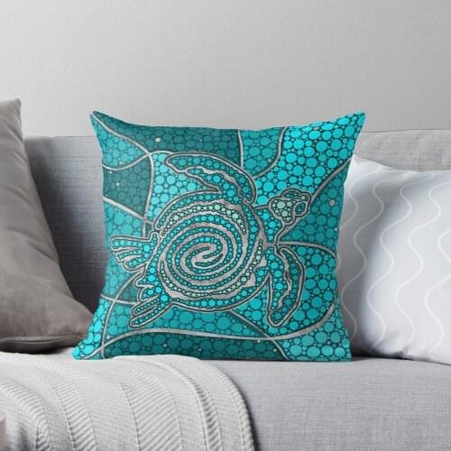 Pillowslip Turtle Aboriginal Dot Art Teal and silver Throw Pillow 100% Cotton Decor Pillow Case Home Cushion Cover 45*45cm