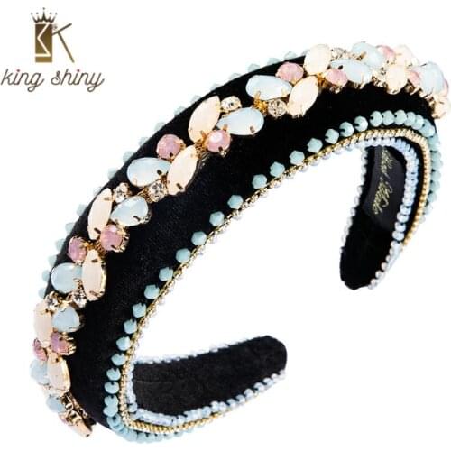 Gorgeous Baroque Multi Color Designer Headband for Woman Luxury Hand Made Thick Sponge Hair Band Bridal Wedding Party Headoieces