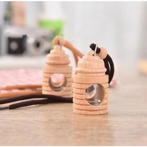 Lovely Car Air Freshener Perfume Empty Wood Hanging Glass Bottle Decoration for Essential Oils Crystal Car-styling Auto Ornament