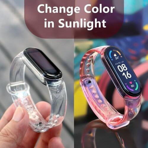 Watchband For Xiaomi Mi Band 6 5 4 3 Transparent Soft Silicone Strap Change Color In The Sunlight Bracelet Strap For Mi Band 6 5