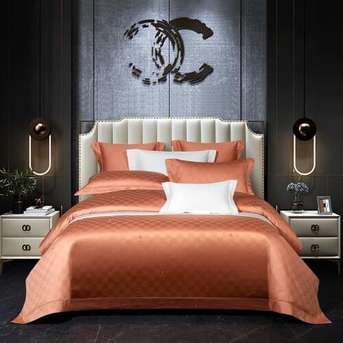 Luxury Orang Satin Jacquard And Egyptian Cotton Bedding Set Duvet Cover Set 220X240 Bed Sheet Pillowcase Double Bed Set For Home