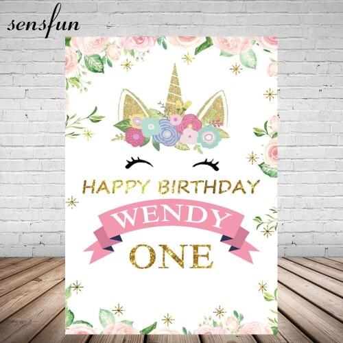Sensfun Pink Flower Unicorn Party Photography Backdrop Newborn Baby Shower Girls Birthday Backgrounds For Photo Studio 5x7FT