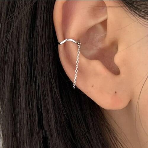 Curve Wave Chain Clip Earrings For Women Korean Fashion Simple Sweet Hip Hop Style Geometric Hot Student Jewelry Gift BOYULIGE