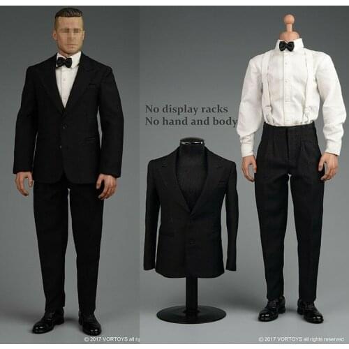 VORTOYS 1/6 Formal Black Tuxedo V1009A Gentleman Suits Clothes Accessories Model Fit 12" Male Soldier Action Figure Body