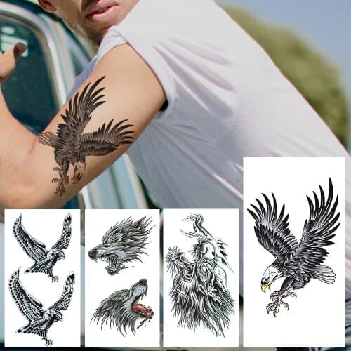 Eagle Fake Temporary Tattoo For Men Women Adult Black Faucet Tattoos Sticker Creative Lion Waterproof Tatoos Sheets Body Art Arm