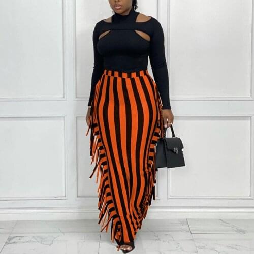 Korean Fashion Side Tassel Bodycon Maxi Skirt Women Y2K Elegant Skinny Hight Waist Stretchy Streetwear Long Skirts Clubwear 2021