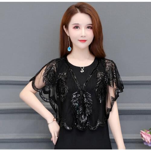 Womens Vintage 1920s Shawl Beaded Sequin Bolero Flapper Evening Cape Sequined Mesh All-Match New Style Western Fashion 3635