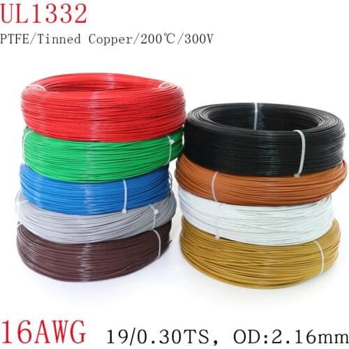 1M Square 1.34mm OD 2.16mm 16AWG UL1332 PTFE Wire FEP Plastic Insulated High Temperature Electron Cable 300V