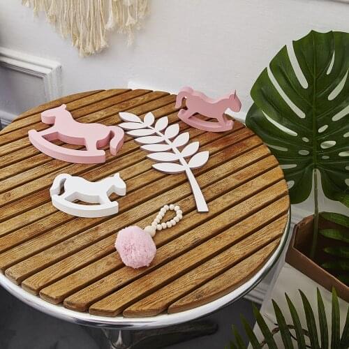 1pcs Trojan Baby Room Ornament Kids Toys Party Prop Wooden Rocking Horse Figurine DIY Wedding Decoration Wood Trojan Home Decor