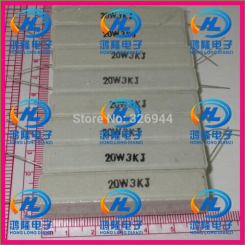 10pcs/lot) 20W 3K ohm +/-5% Horizontal cement resistor / 20W 3KJ ohm 5% Cement resistance / 20W 3KRJ Ceramic resistor