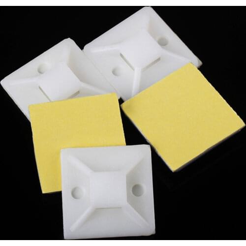 100pcs/lot 20*20MM Self Adhesive Cable Tie Mount Base Holder Routing Looms Wire Cable Base Clamps Clip Suction Cup Positioning