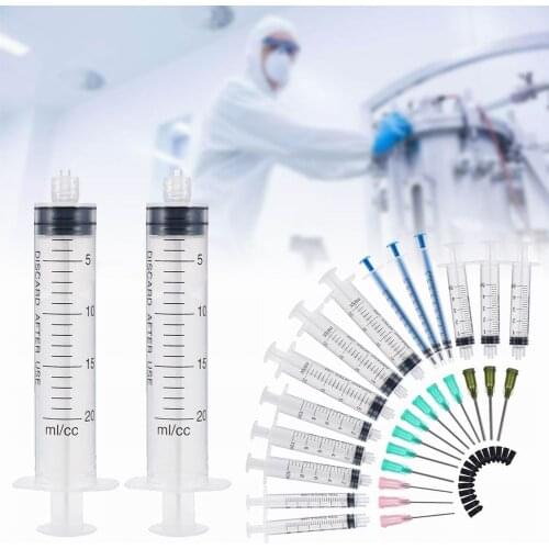 15pcs Syringes Set 14/16/20GA Blunt Tip Needle with Caps Luer Slip Syringe Glue Applicator Multi-functional Refilling and Measur