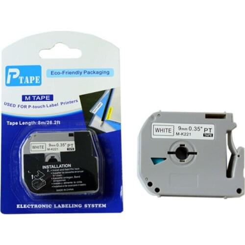 2 Pack Black on White Label Tape Compatible for Brother M-K221 MK221 M221 P-Touch Printer 9mm MK-221