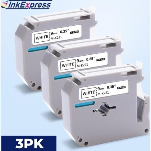 3PK 9mm MK 221 MK-221 Tape For Brother mk-221 Label Tape Black on White Printer Ribbon for Brother P touch Label Printer PT-80
