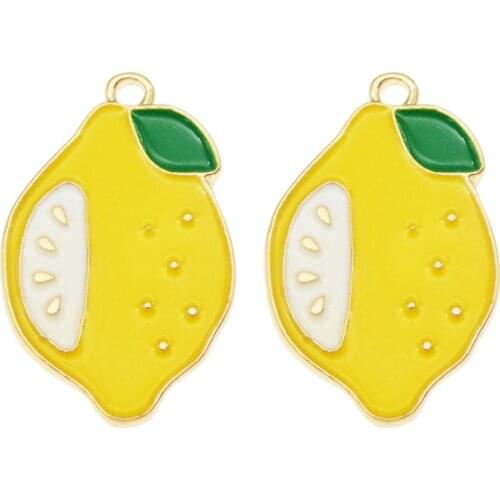 4pcs Enamel Lemon Pendant Fruit Jewelry gift DIY Women Jewelry Necklace bracelet Earrings Accessories 16*25mm Yellow Charms Cute