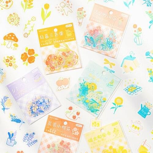 40 Pcs Cute Transparent Flower Stickers Set PET Diy Decorative Adhesive Sticker Craft Scrapbooking Sticker Set For Diary Album
