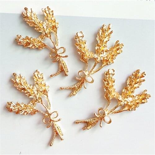 5pcs/lot Alloy Metal Golden Wheat Ears Buttons Pendants Ornaments Jewelry Earrings Choker Hair DIY Jewelry Accessories Handmade
