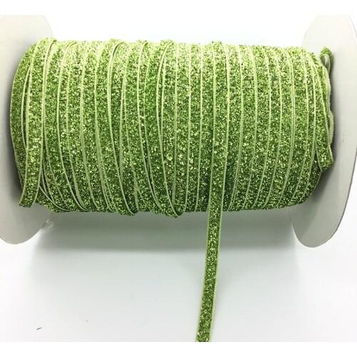 Free Shipping 5 yds 1/4 "(6mm)Wide Green Glitter Velvet Ribbon Headband Clips Bow Decoration #6mRS23