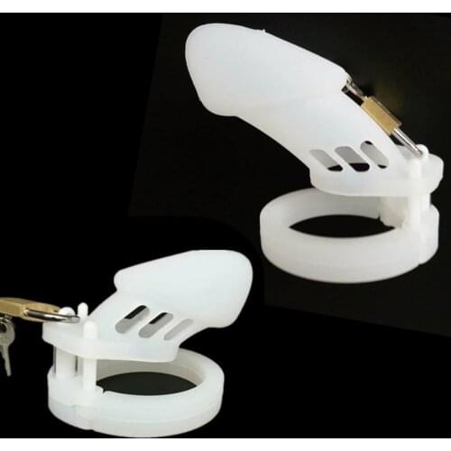 CB6000 CB6000S White Silicone Chastity Devices Male Chastity Cage with Lock and 5 Rings Fetish Sex Toys Product for Men G7-2-4