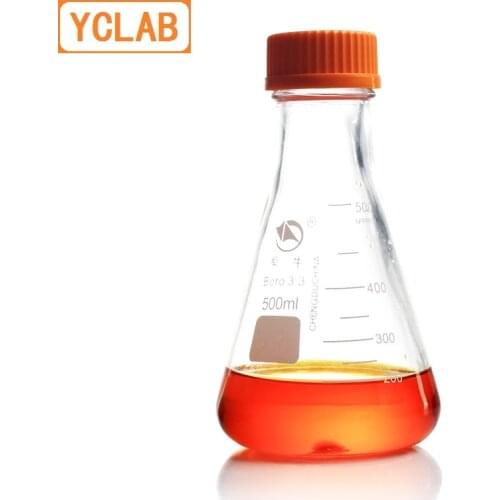 YCLAB 500mL Erlenmeyer Flask Screw Mouth with Cap Lid Borosilicate 3.3 Glass Conical Triangle Laboratory Chemistry Equipment
