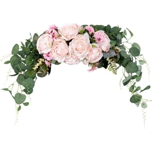 Artificial Rose Flower Swag, Faux Swag with Pink Flowers for Front Door Arch Wedding Party Mirror Tabletop Chair Decor