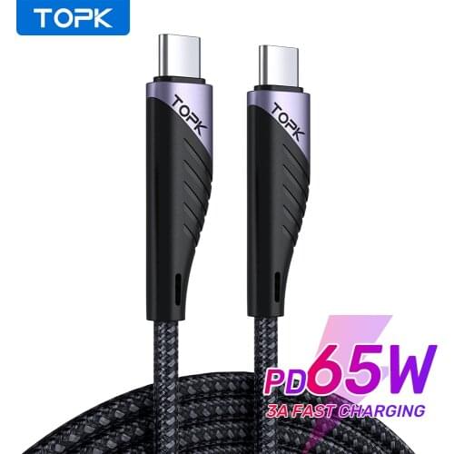 TOPK AP74 USB C to USB Type C Cable Fast Charge PD 65W for MacBook Pro iPad Quick Charge 4.0 USBC Type-C Cable for Samsung S20