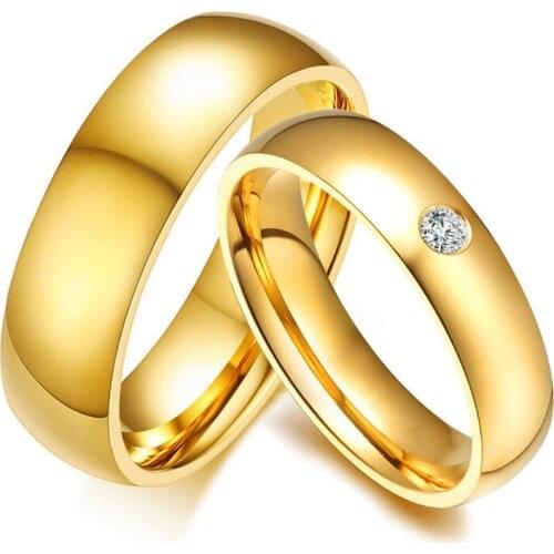 Classic Wedding Rings for Women Men Gold Color Stainless Steel Couple Jewelry Band Anniversary Support Engrave Name Lovers Gift