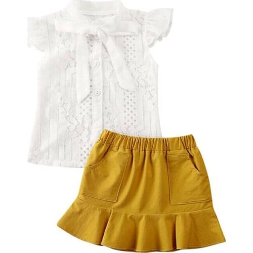 Summer 2PCS Toddler Kids Baby Girl Sleeveless Lace T-shirt Tops+ Mini Skirt Dress Outfit Clothes 1-5Y
