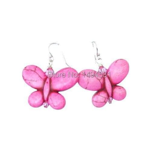 Fashion Ladys Gift Jewelry Pink Gem Stone & Crystal Beads Butterfly Earrings - Wedding Part Gift Earrings - Hot Sale - XZN27