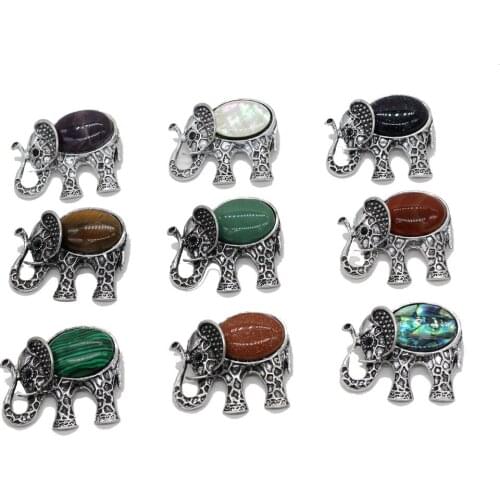 Natural Stone Amethyst Opal Pendants With Hand-Carved Lifelike Elephant Shape Pendant for Unisex Charm Jewelry Making 43x35mm