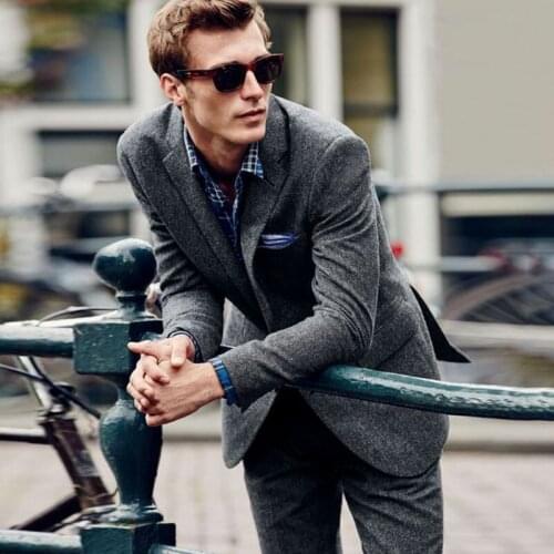 2018 latest coat pant designs grey tweed men suits homecoming business costume mens suits with pants tailor made male blazer