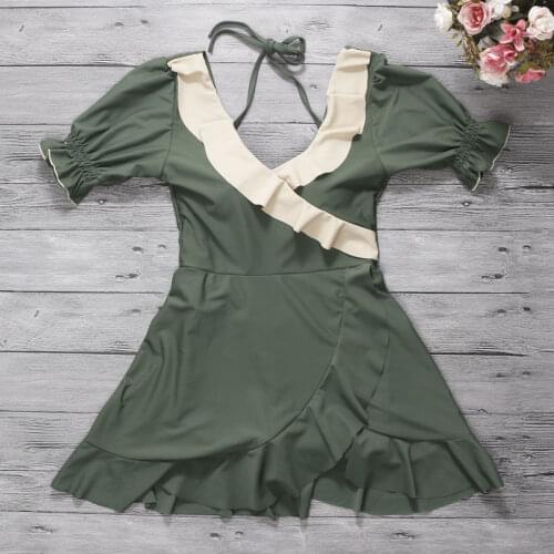 2021 New Women Short Sleeve One Piece Swimwear Push Up Bathing Suit Swim Beach Dress Summer Sexy Swimsuit Swimming Beachwear