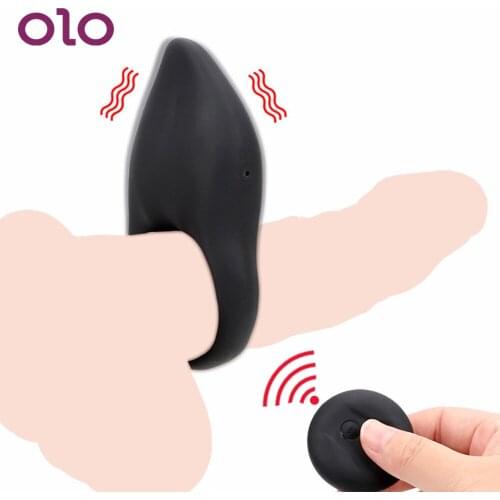 OLO Penis Ring Vibrator Delay Ejaculation Vibrating Cock Ring Clitoris Stimulator USB Charged 10 Speed Sex Toys for Men Gay