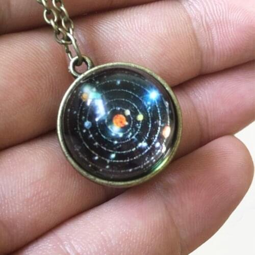 2018 New Solar System Galaxy Space Double Sided Glass Dome Pendant Necklace Planet Moon Phase Charm Hand Craft Jewelry Necklaces