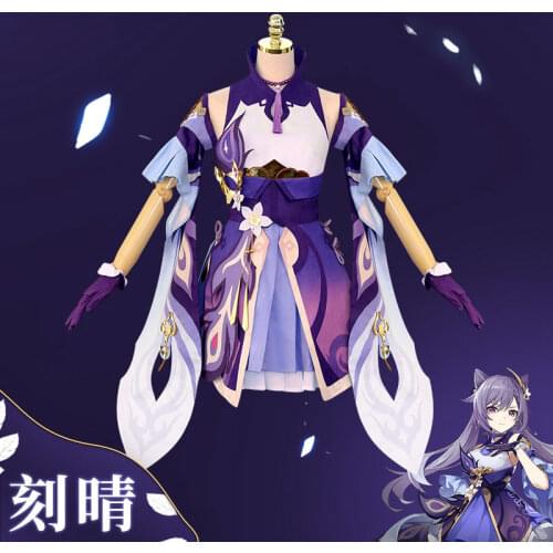 Game Genshin Impact Keqing Cosplay Halloween Cosplay Genshin Ke Qing Impact Cosplay Wig Hair Clothing Accessories Shoes