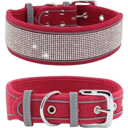 Pet Reflective Collar Rhinestone Dog Collar Medium And Large Dogs Suede Reflective Dog Collar