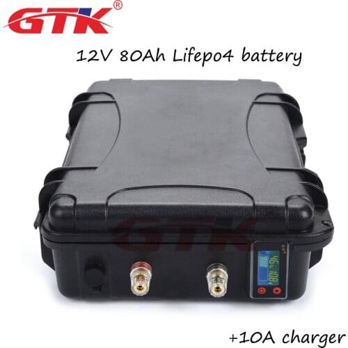 Portable lifepo4 12V 80Ah lithium battery 12.8V with BMS for camping motorhome RV solar storage Marine boat Motor +10A Charger