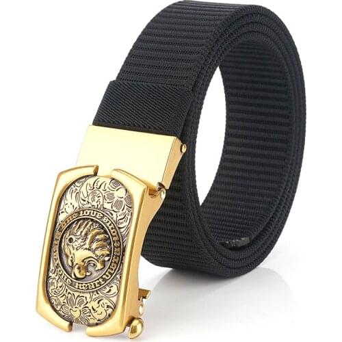Wild Outdoor Mens Dragon Buckle Automatic Buckle Canvas Belt Nylon Jeans Belt Tide Young People Fabric Belt Belt Width Style
