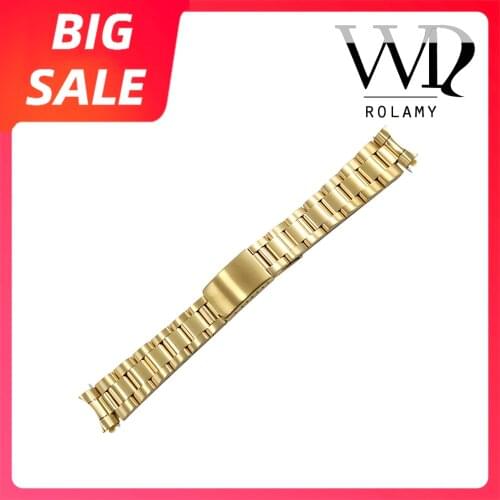 Rolamy 13 17 19 20mm Gold Watch Band 316L Stainless Steel Gold Watchband Oyster Bracelet For Rolex Submariner Datejust Seiko