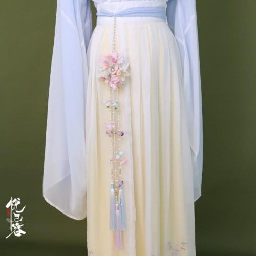 Handmade Retro Style Jinbu Hanfu Tassel Accessories Silk Flower Fairy Waist Pendant Pendant Overlapping-Weight Fan Flower