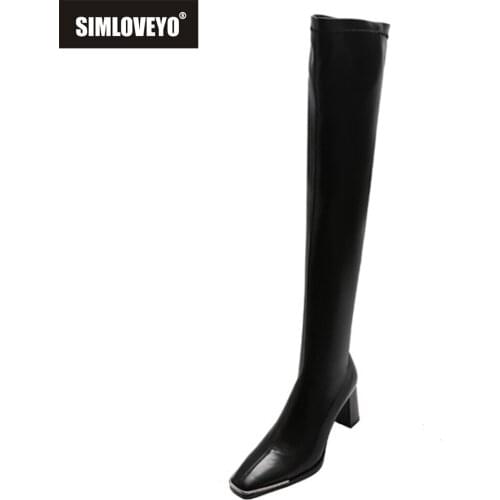 SIMLOVEYO Shoes women Genuine leather Female Over the knee boots Patent leather Square toe Fashion Sexy Zipper High quality Cool