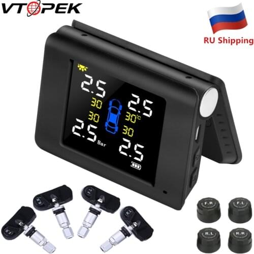 Vtopek Tire Pressure Monitoring System Solar TPMS Car Alarm Wireless Auto Security Tire Pressure Sensor Solar Power Tpms Sensor
