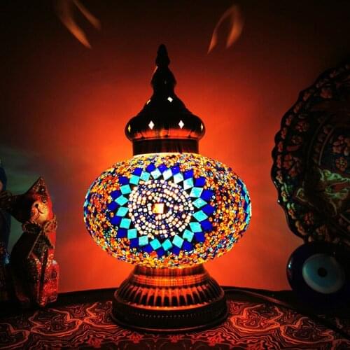 LED desk lamp retro romantic small night lamp Morocco hotel bedroom qing Turkish handmade glass small desk lamp