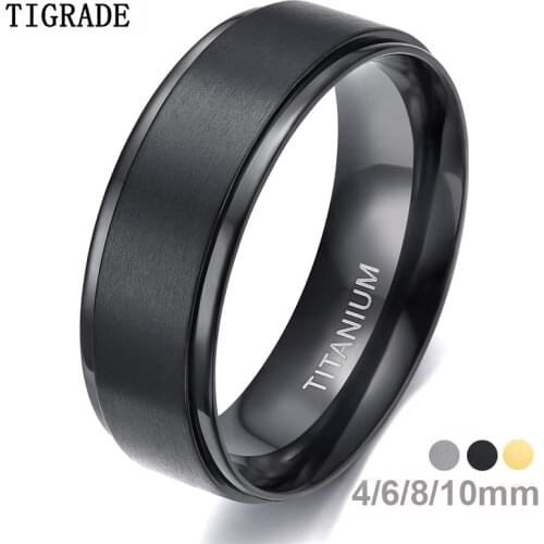 Tigrade 4/6/8/10mm Black Titanium Ring Man Brushed Wedding Band Women Engagement Rings Silver Color Bague Femme anneau bijoux