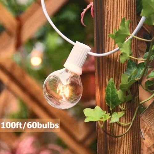 50ft Globe Bulb Outdoor String Light White Ball Lights Garland String Fairy Christmas Wedding Garden Party For Hanging Camping