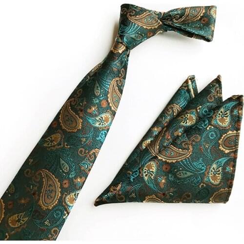 Unique Design 8cm Men Woven Necktie Set Fashion Blue Paisley Cravat Ties with Pocket Square