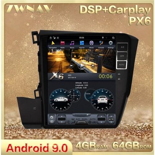 Vertical Tesla screen Android 9.0 Car Multimedia Player For Honda Civic 2012-2015 GPS Navi stereo Radio tape recorder head unit