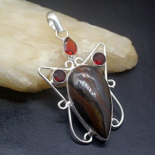 Gemstonefactory Jewelry Big Promotion 925 Silver Natural Hematite Red Garnet Women Ladies Mom Gifts Necklace Pendant 0445