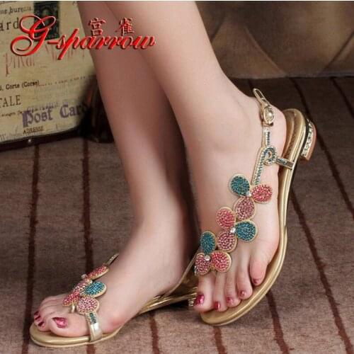 2018 Summer New Diamond Roman Women Casual Sandals Flip Flops Sweet Bohemian Style Clip Toe Large Ladies Shoes Size 11